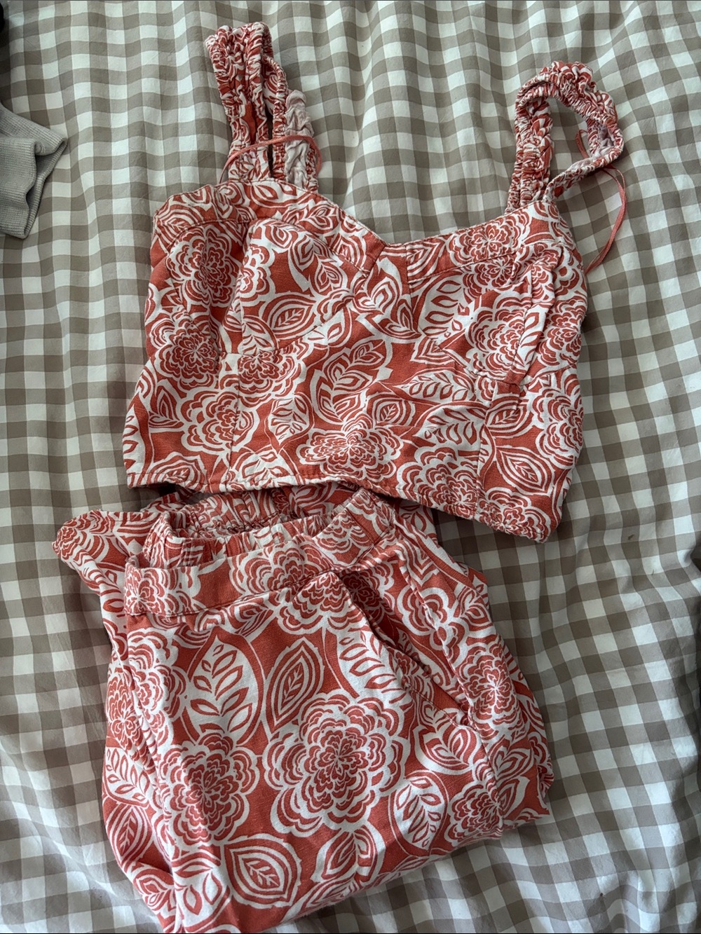 Midnight Sky | Orange & White Printed tank and wide leg pant set